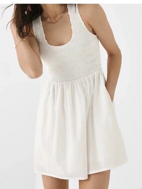 Faithfull the Brand White Sleeveless Smocked Mini Dress